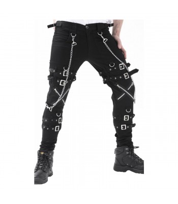 Men Gothic Cross Zip Pant Straps Cyber Punk Bondage Pant Black Goth Punk Pants with Zipper and Straps